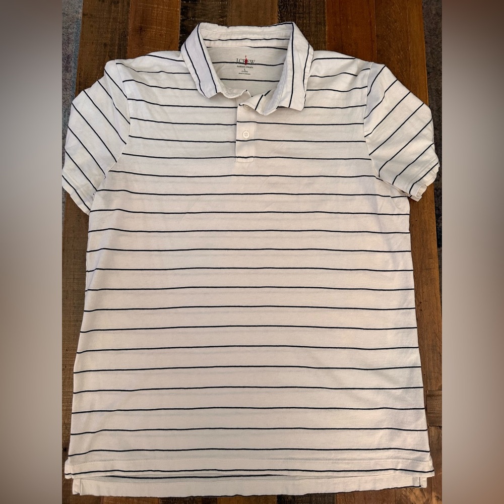 J. Crew Cream and Navy Striped Polo